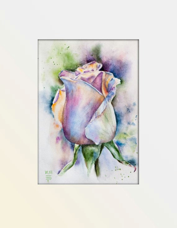 Drawings Of Purple Flower Flowers original Watercolor Painting Purple Rose 12 X 16 Inches In