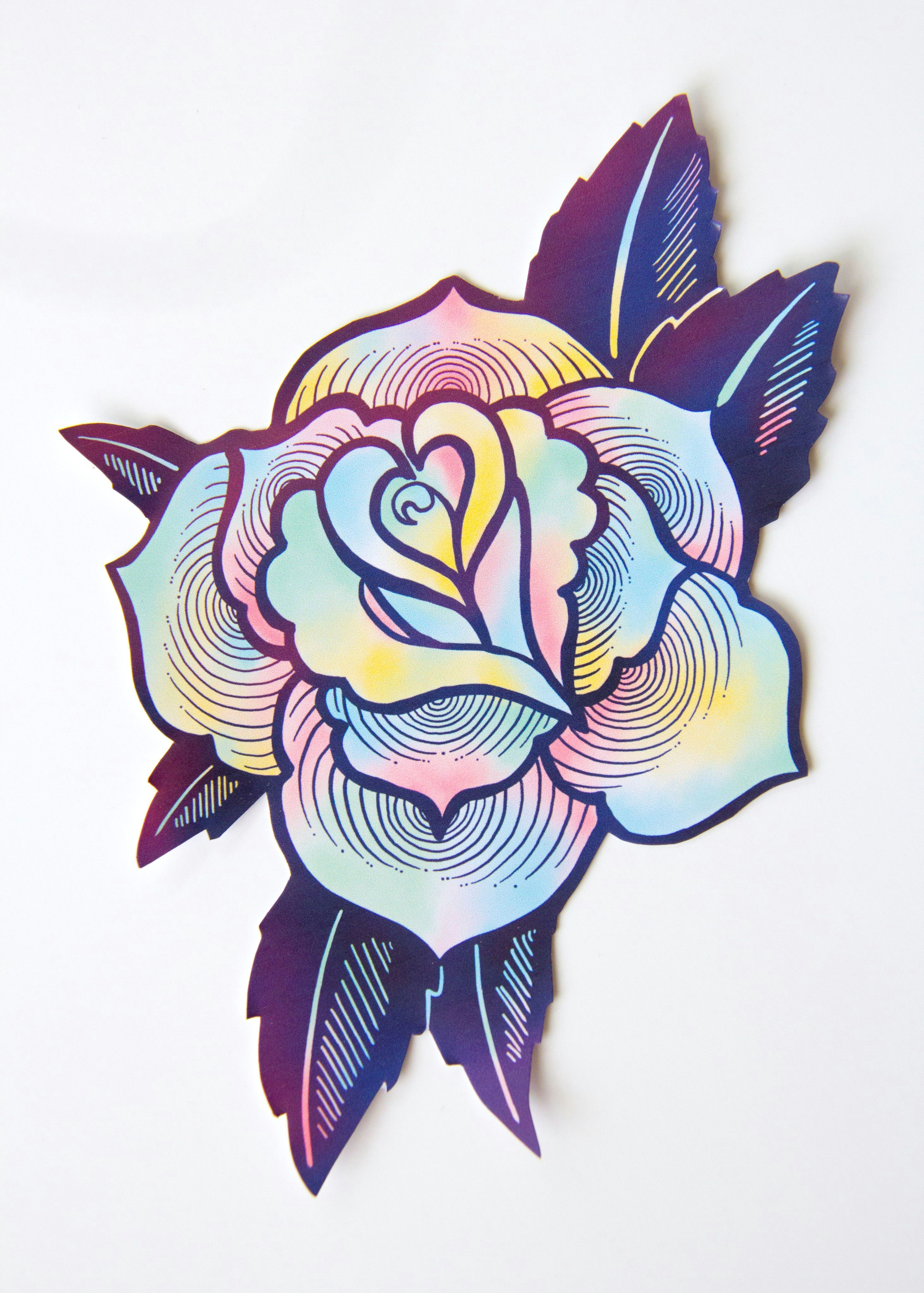 large psychedelic tattoo rose sticker tattooideaswatercolor