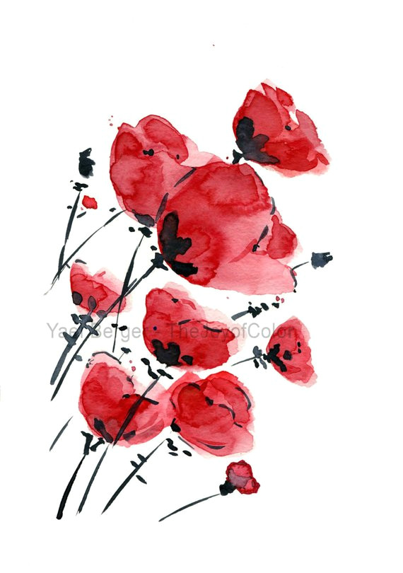 poppies field on a windy day poppies art print watercolor print poppies valentine gift anniversa