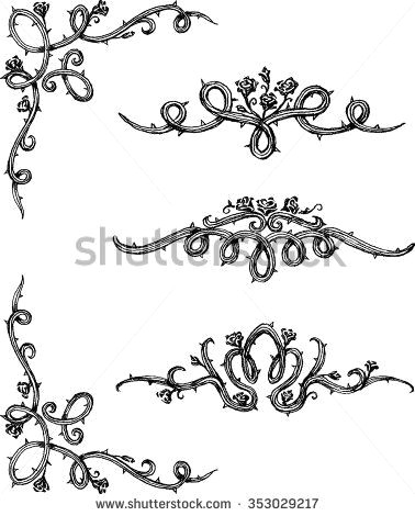 vine roses set of thorny rose vines in hand drawn sketch set