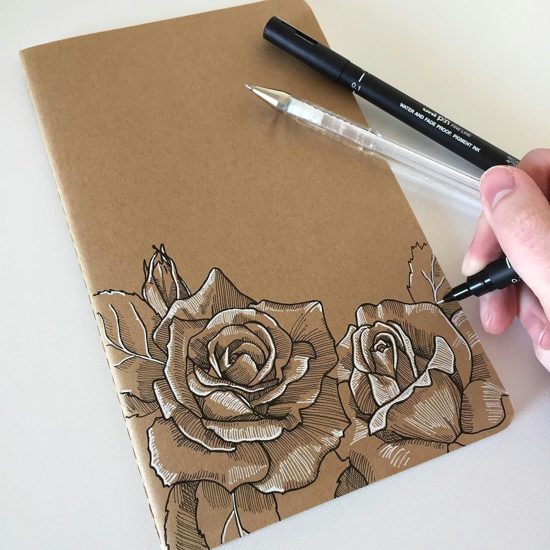 i think i prefer drawing on my notebooks rather than in them art drawing pen sketch illustration linedrawing rose roses flowers moleskine