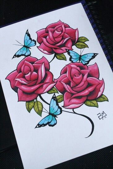 roses and butterflies tattoo