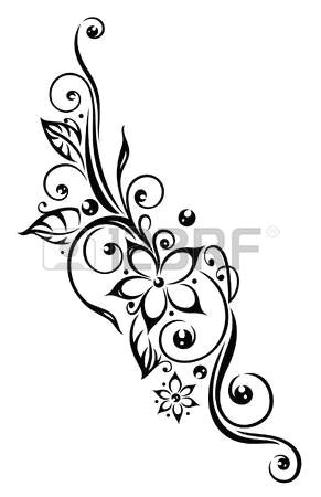 black flowers illustration tribal tattoo style photo