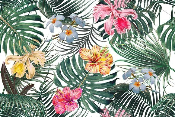 tropical leaves flowers pattern tropicalpattern exoticflowers