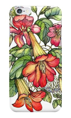 sold 1x iphone case skin of red trumpet vine flowers type iphone