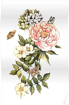 watercolor vintage floral motifs poster