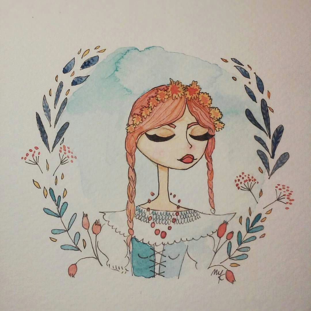 kolejna zakopiaa ska panna other moutain girl illustration watercolor artistoninstagram art drawing winter moutaingirls flowers vscocam vscolove