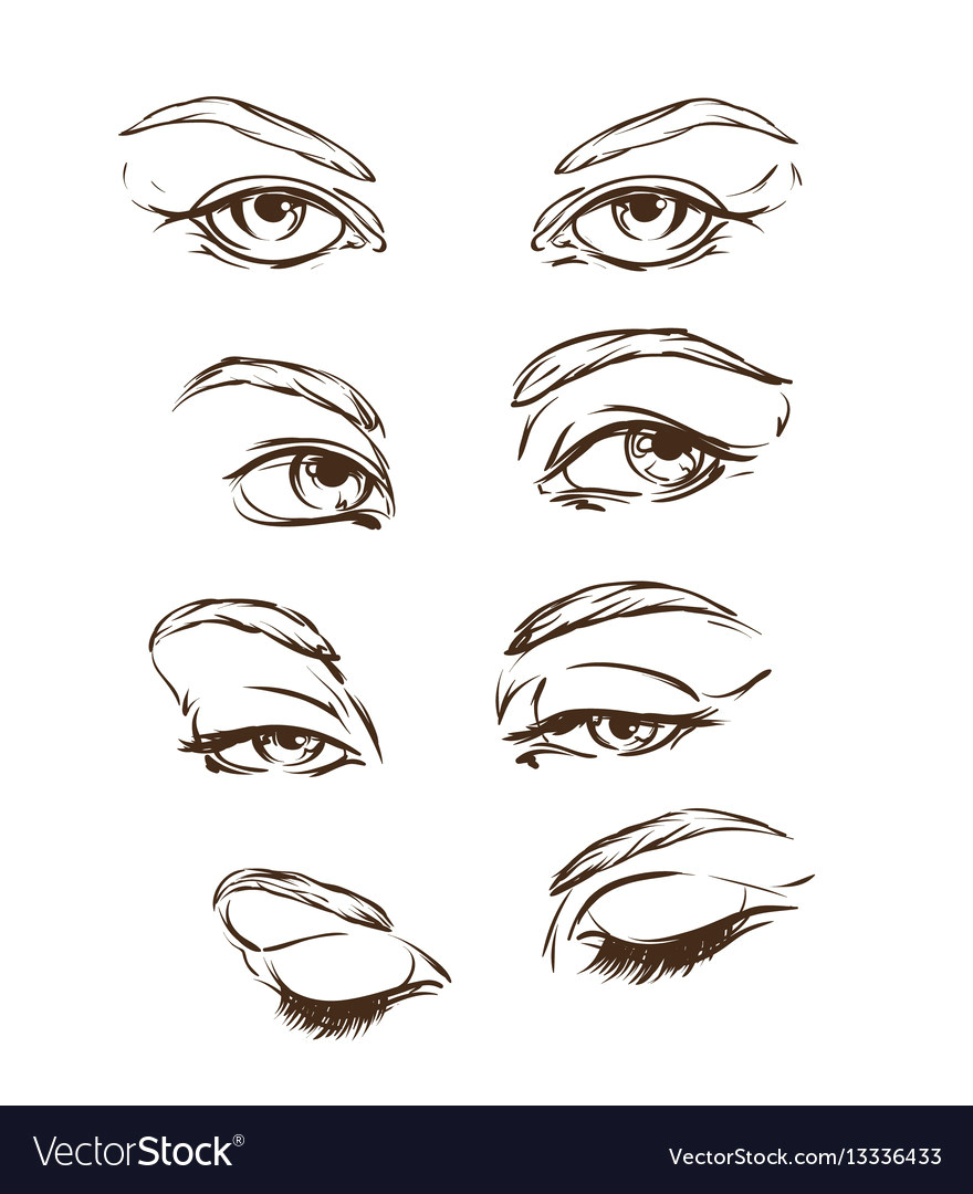 hand drawn womens eyes vintage vector image