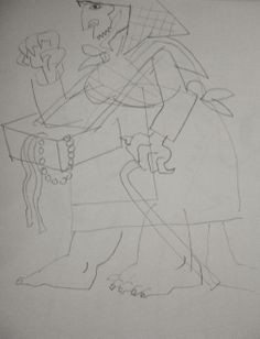 the devil disguised as a pedlar woman preliminary drawing sketchbooks devil wireframe