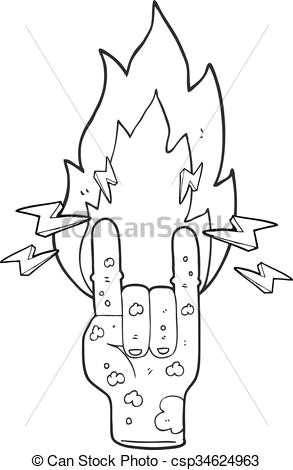 black and white cartoon zombie hand making horn sign csp34624963