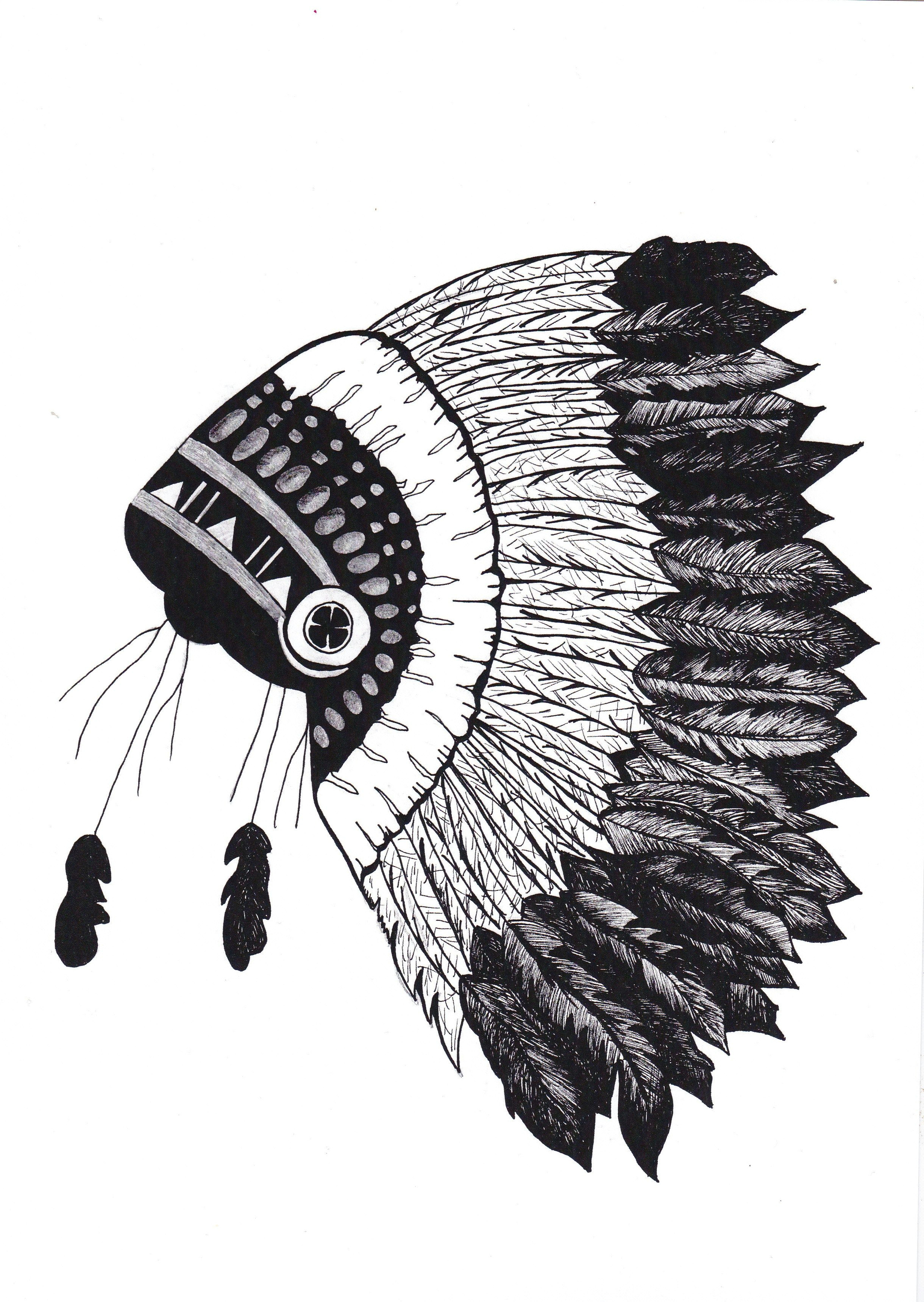 blessedeleven indian head dress drawing original hand drawing using only felt pen a4 print can be purchased from blessedeleven bigcartel com