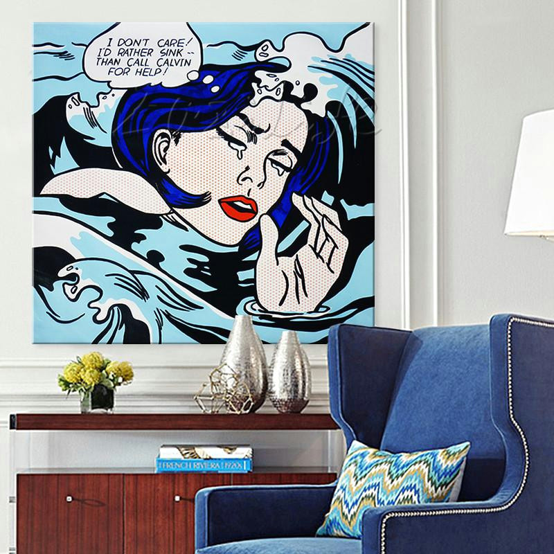 2019 roy lichtenstein pop art cartoon oil painting on canvas drowning girl wall art pictures for living room home decor caudros decor from yingpangpan