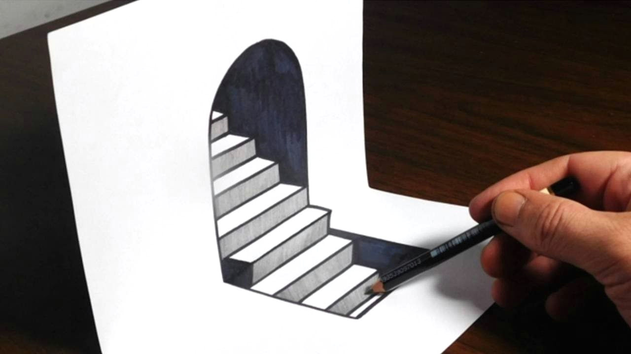 how to draw 3d steps on paper easy trick art optical illusion materials used 110lb cardstock sharpie hb pencil scissors thank you for watching and