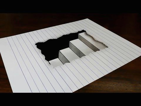 how to draw 3d steps in line paper easy trick art for kids youtube