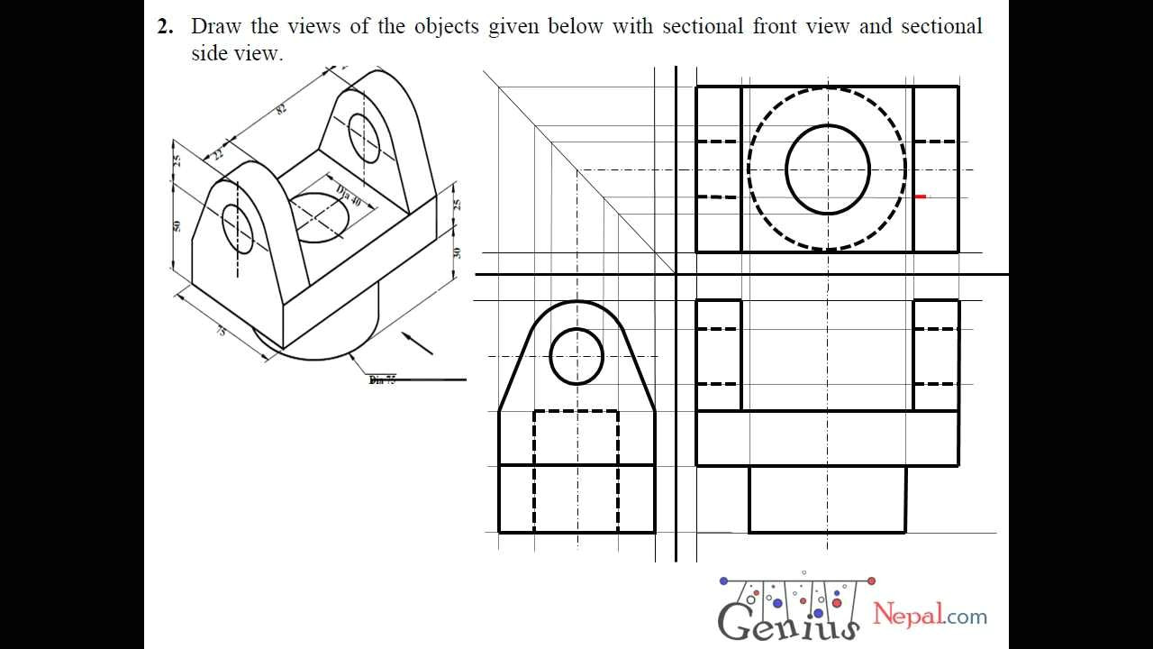 engineering drawing tutorials orthographic drawing with sectional front side view t 7 2a youtube