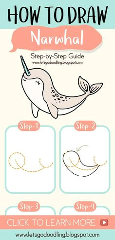 how to draw cute narwhal easy step by step drawing tutorials youtubechannel