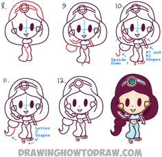 how to draw cute baby kawaii chibi jasmine from disney s aladdin in easy steps