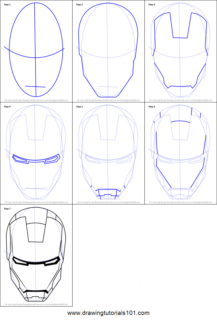 how to draw iron man s helmet printable step by step drawing sheet drawingtutorials101 com