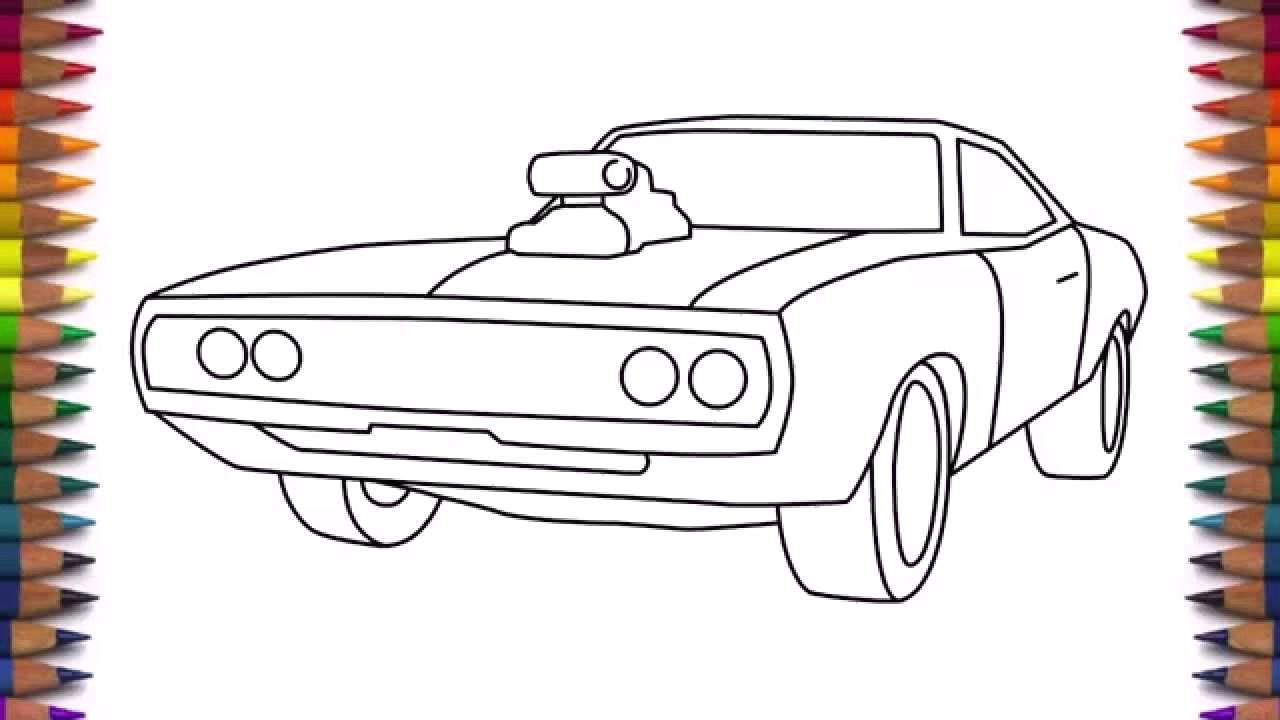 how to draw a car dodge charger 1970 step by step easy for kids
