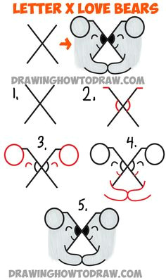 how to draw two bears in love from the letter x simple steps drawing tutorial