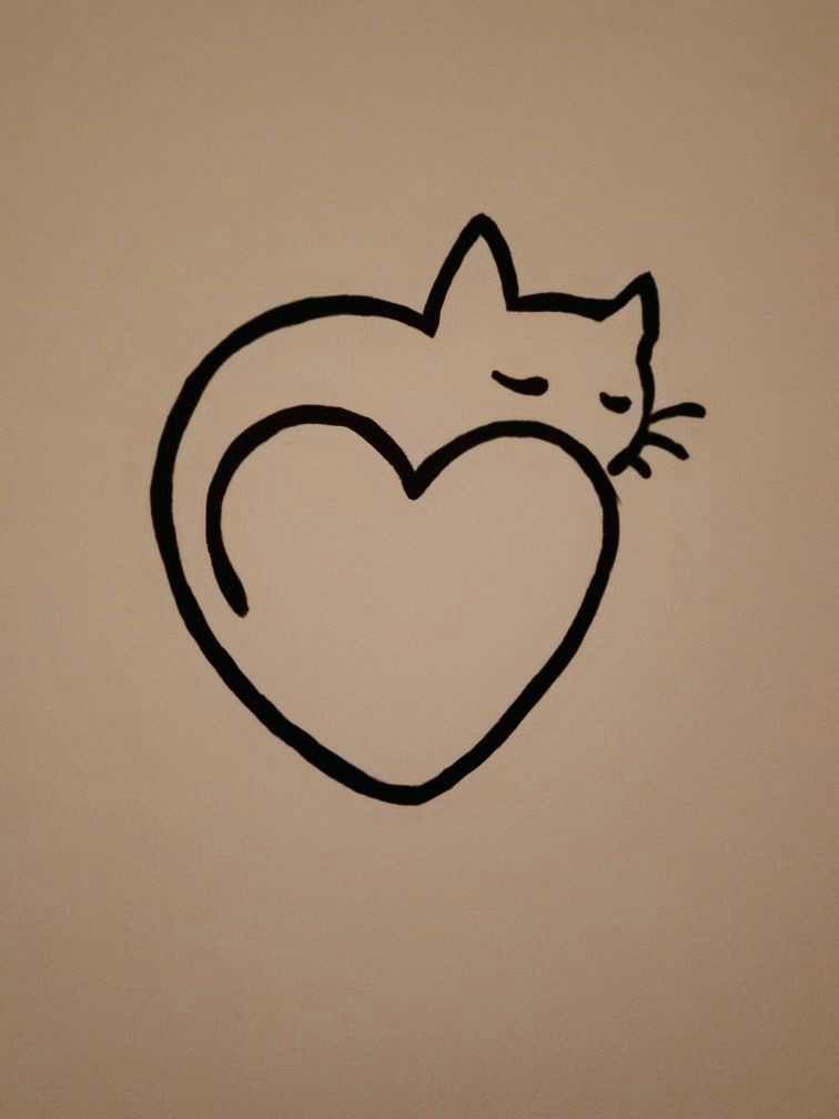 on the wall simple heart cat painting