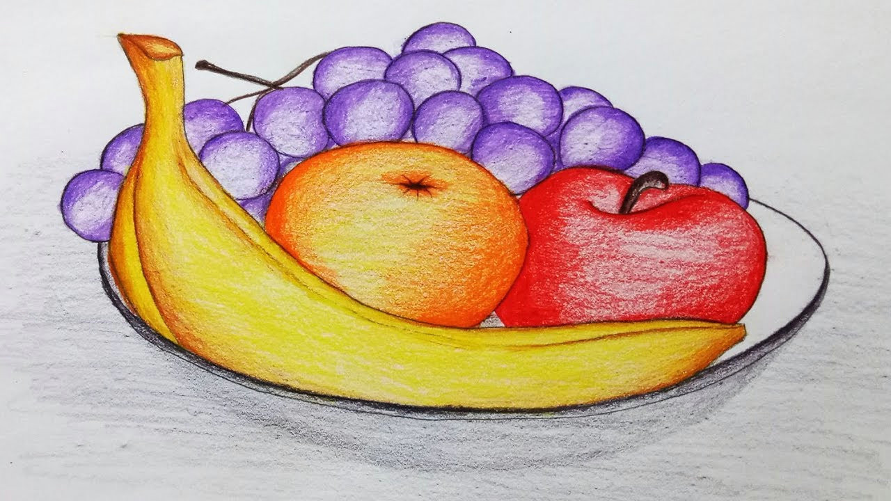how to draw a plate of fruits step by step easy draw