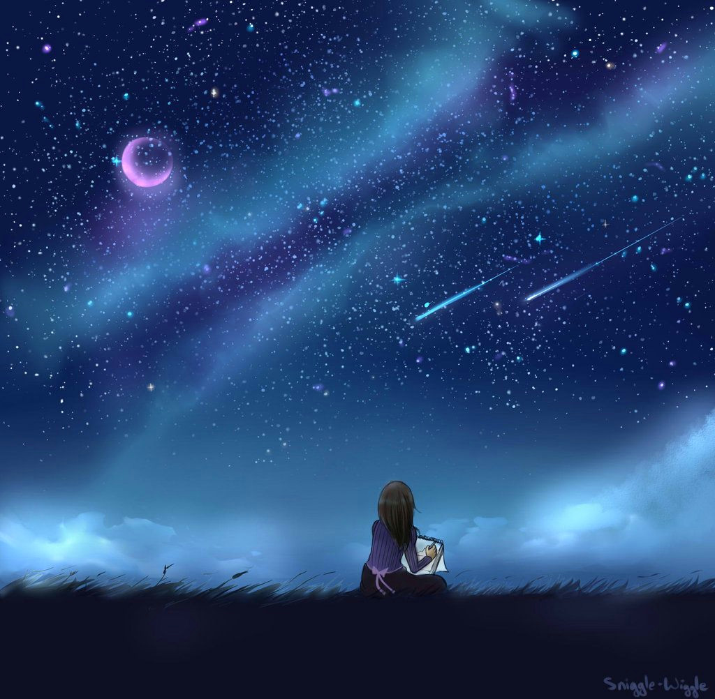 girl looking into night sky google search