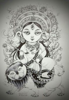 pen drawing on paper rahul prakash a maa durga