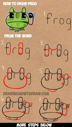 how to draw cartoon frogs from the word frog easy step by step word cartoon tutorial for kids