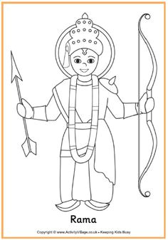 print and colour this rama colouring page at diwali prince rama was a great warrior and conquered the evil ravana who had kidnapped his wife sita