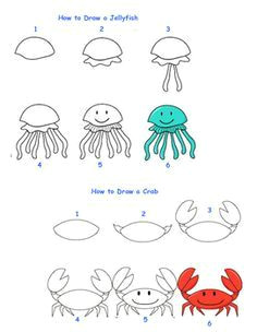 fun activity that gives students step by step directions for how to draw 6 different sea