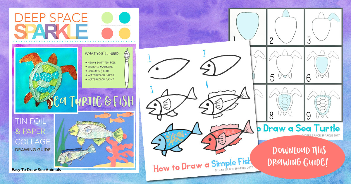 easy to draw sea animals under the sea chalk and glue drawings