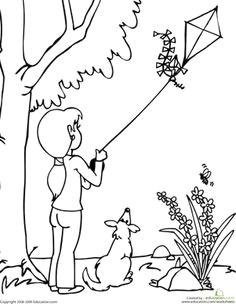 kindergarten people worksheets color the kite flying scene drawing for kids painting for