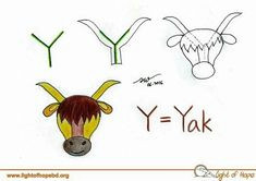 y yak cartoon drawings word drawings easy drawings learn to draw