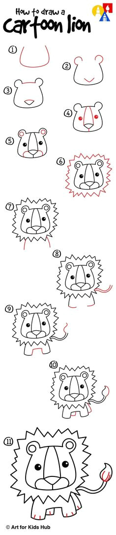 how to draw a cartoon lion art for kids hub