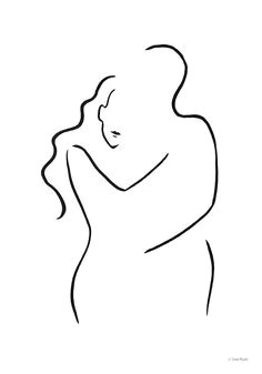 abstract minimalist couple sketch simple line drawing embrace illustration a3 11 7 x 16 5