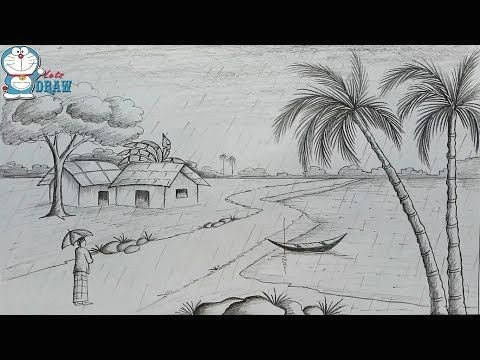 how to draw scenery of rainy season by pencil sketch step by step youtube
