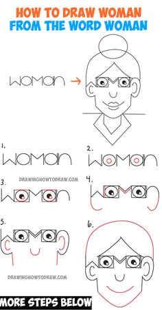 how to draw a cartoon woman from the word woman easy word fun drawing tutorial