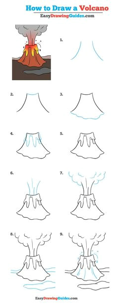 how to draw a volcano really easy drawing tutorial
