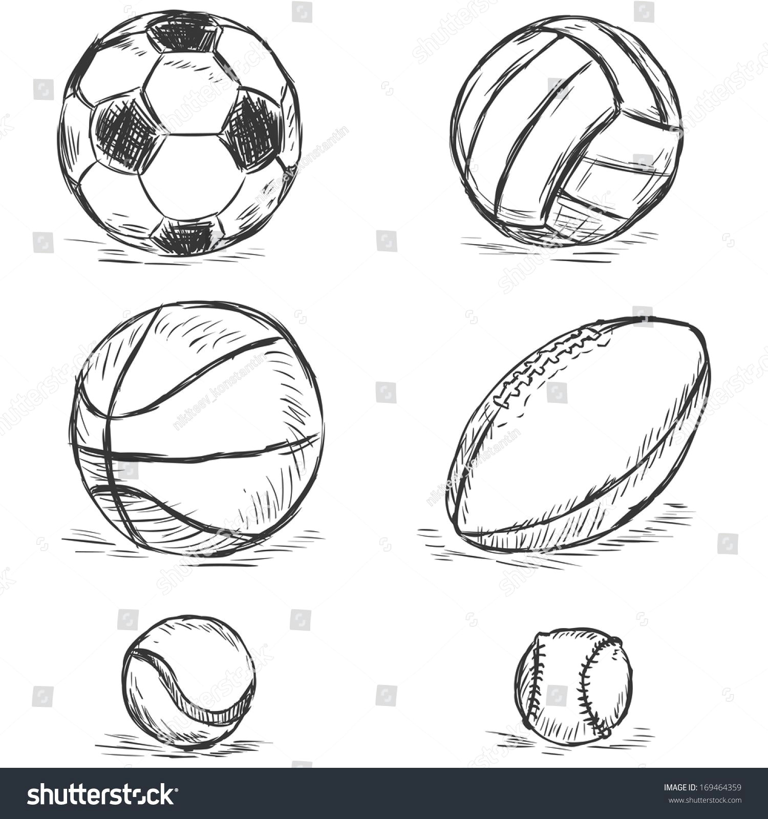 vector sketch illustration sport balls football volleyball basketball rugby tennis baseball