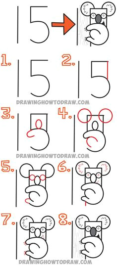 how to draw a cartoon koala bear from the number 15 easy drawing tutorial for kids