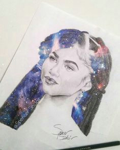 drew zendaya in graphite and edited in the galaxy overlay because why not instagram sinclairart98 zendaya realism drawing pencil galaxy tumblr