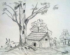 simple house landscape with trees landscape drawing easy landscape pencil drawings landscape sketch