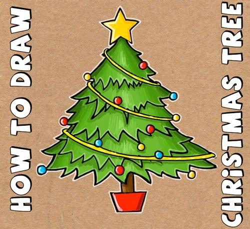 how to draw a cartoon christmas tree for christmas with easy steps
