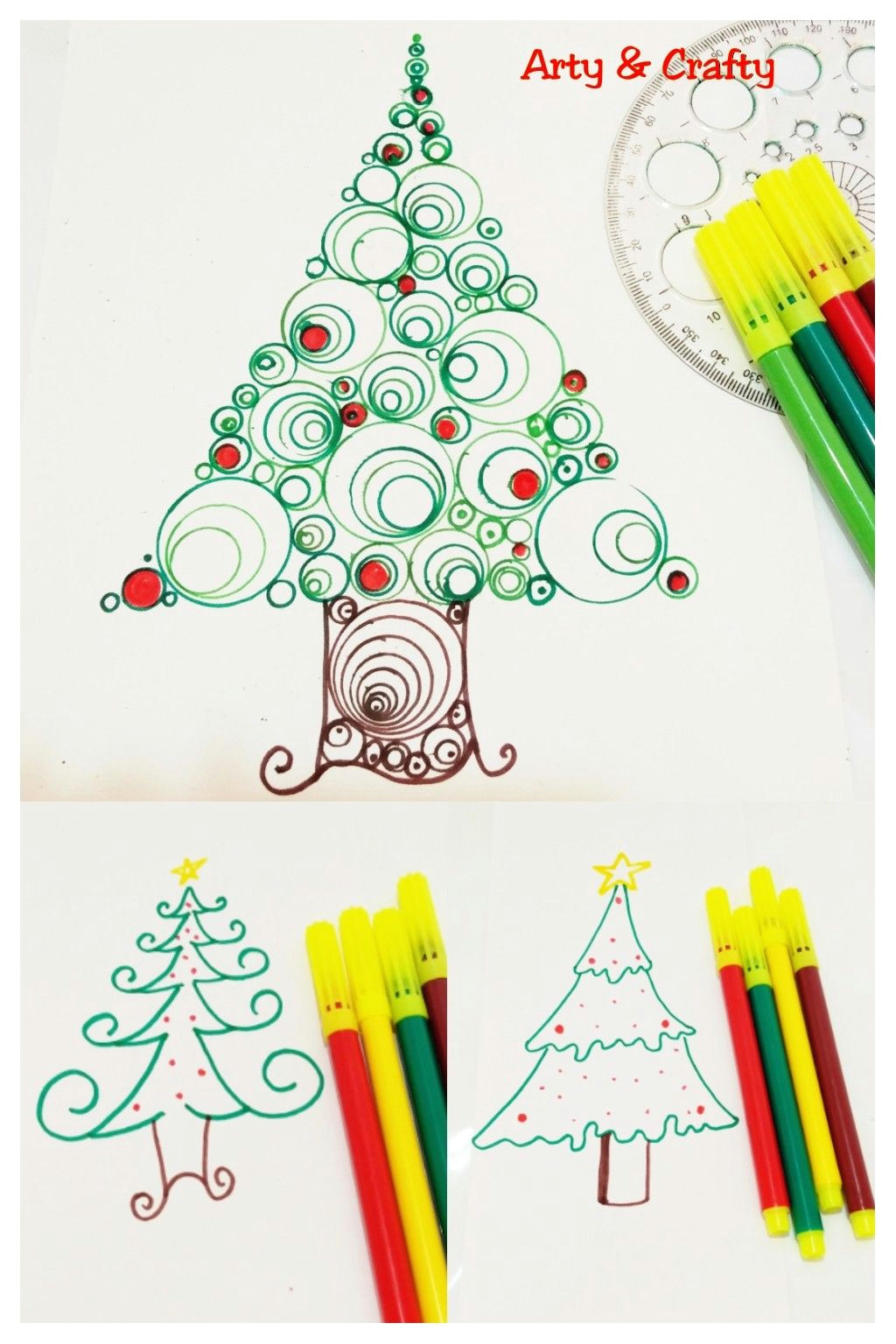 learn how to draw 3 types of christmas tree xmas easy christmas drawing for
