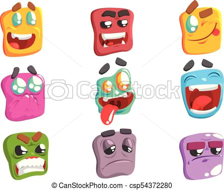 square face colorful emoji set od isolated icons on white background cartoon simple style vector emoticon collection of expressions