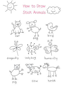 adventures in kindergarten drawing how to draw stick animals