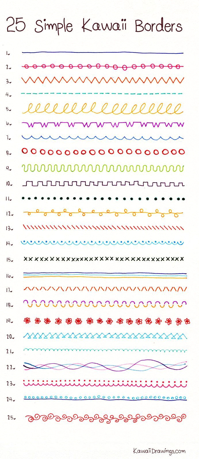 how to draw 25 simple kawaii borders with ballpoint and felt tip pens