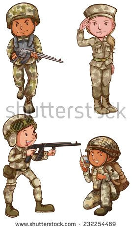 a simple drawing of the four brave soldiers on a white background