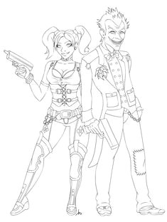 the joker and harley quinn lineart by https www deviantart com